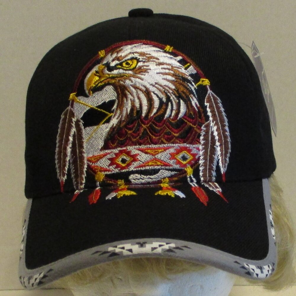 Eagle Feathers Hat NEW 1997 Woman Big Bear Black White Embroidered Snapback Hat